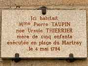 plaque commemorative  madame pierre taupin nee thierrier treguier