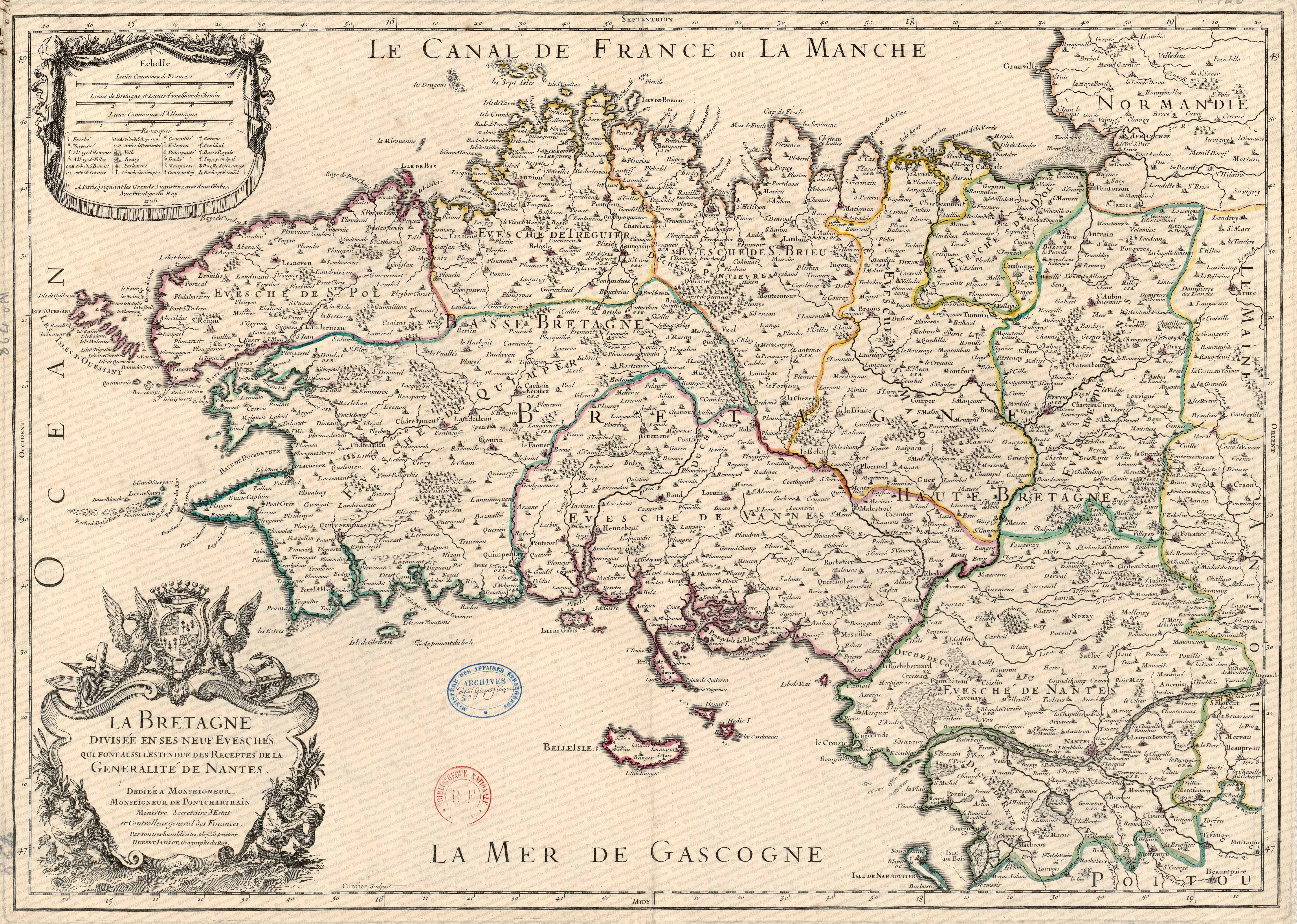 bretagne carte de bretagne par jaillot de 1706