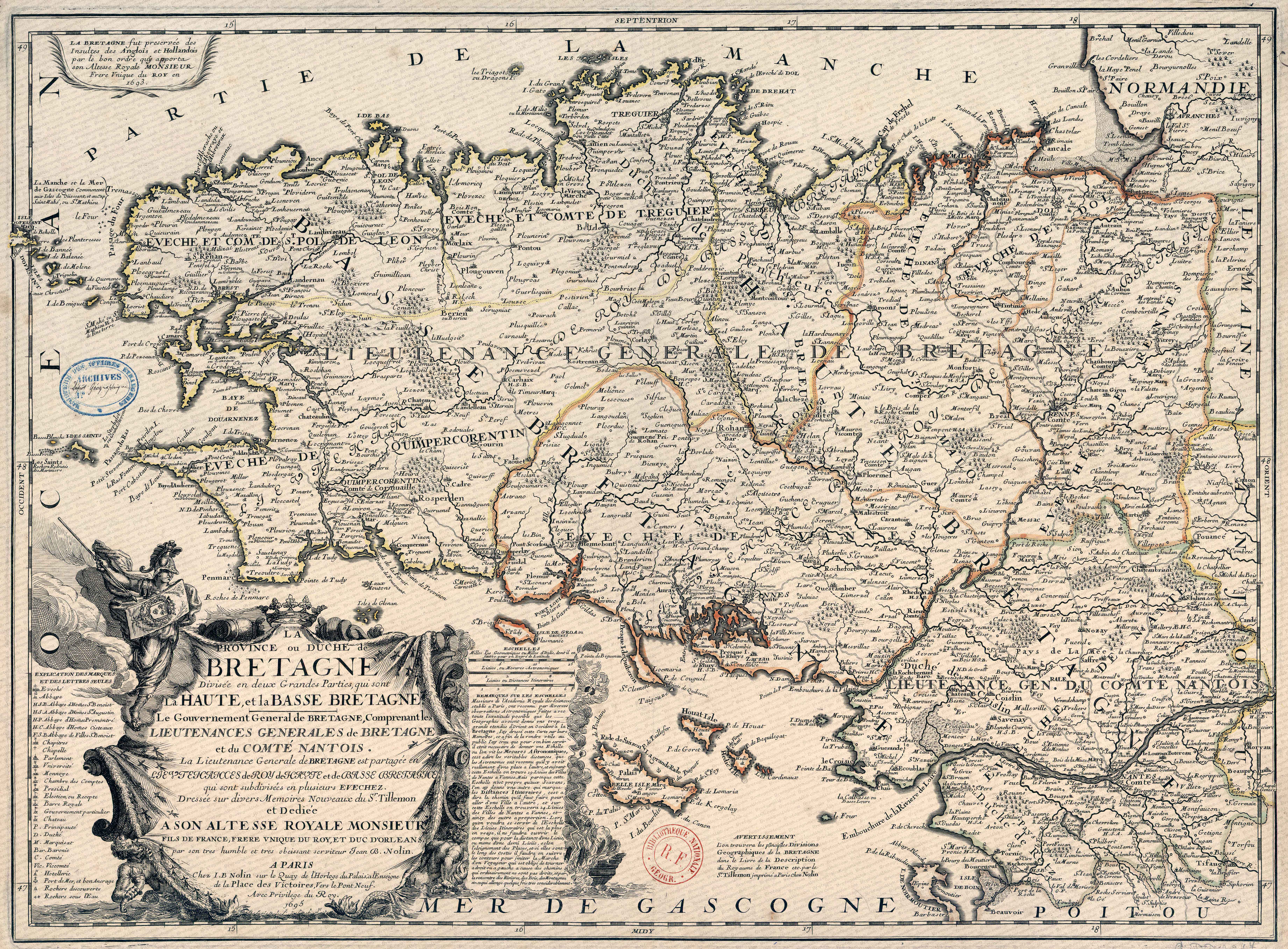 bretagne carte de bretagne par nolin de 1695