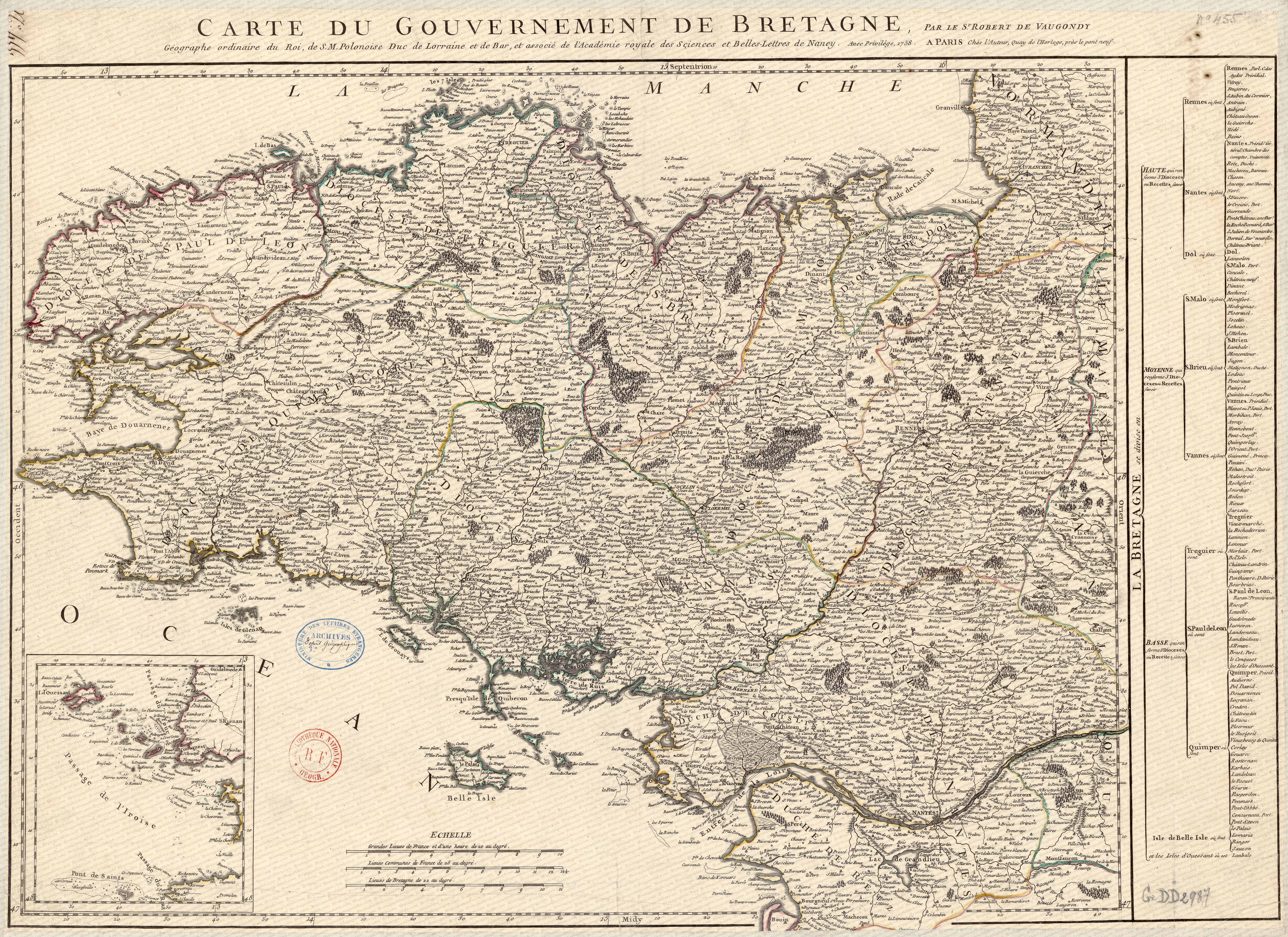 bretagne carte de bretagne par robert de vaugondy de 1758